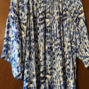 Cato Woman Blue and White Geometric Blouse